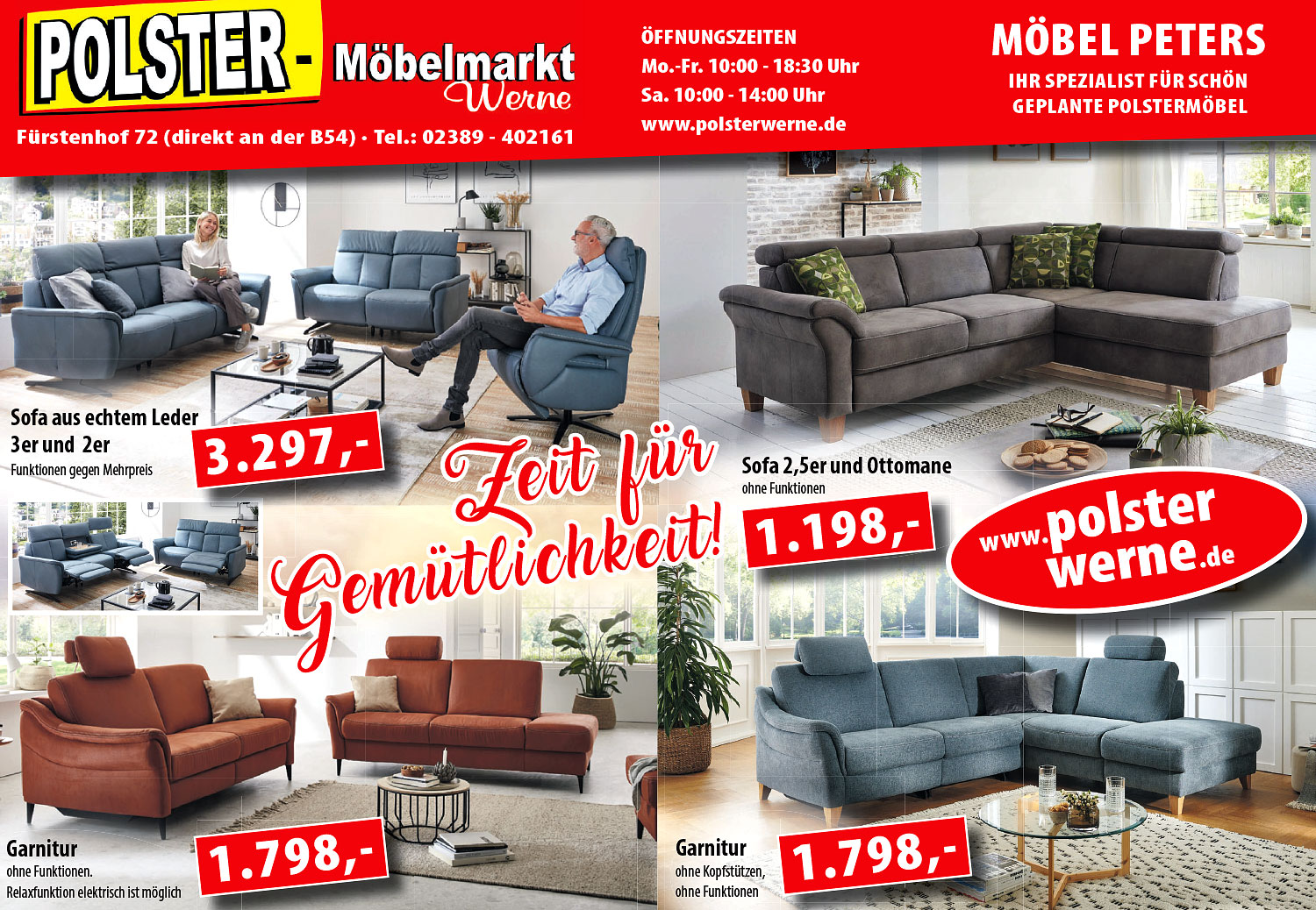 Zeit für Gemütlichkeit - mit den attraktiven Polstermöbeln vom Polster-Möbelmarkt Werne!